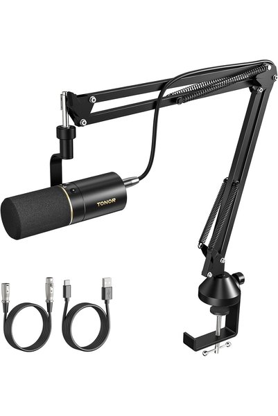 Generic USB/XLR Dynamic Podcast Microphone with Boom Arm, Cardioid Studio Mic...