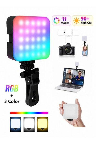 ZAFRA مصباح تصوير RGB يمكن تثبيته على الهاتف أو الكمبيوتر المحمول، مصباح فيدي...