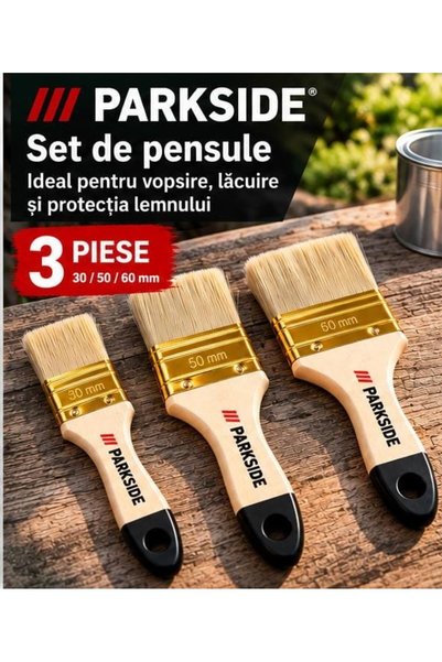 PARKSIDE Set de 3 pensule late negre – 30, 50 și 60 mm, pentru vopsea și lac
