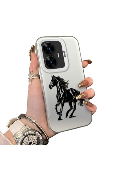 Hontinga Realme C55 Compatible Silicone Hard-Edge Back Case with Patterned "L...
