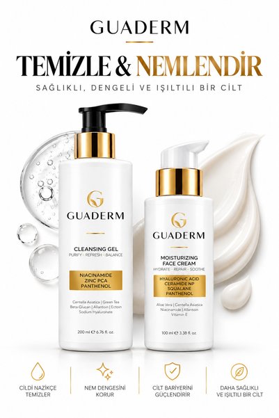 GUADERM 2’Lİ BAKIM SET’i / NEMLENDİRİCİ KREM 100 ML/ YÜZ TEMİZLEME JEL’i 200 ML