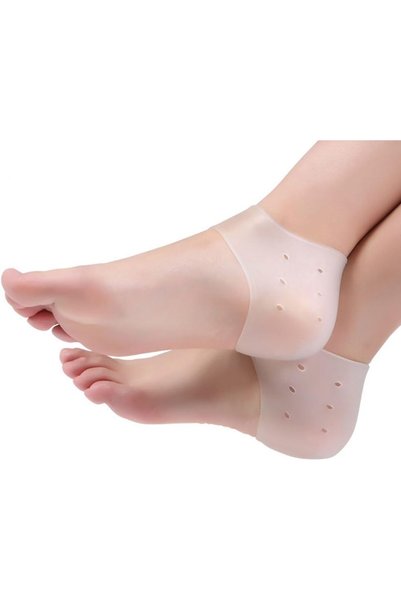 Generic واقي كعب من الجل السيليكوني - جورب كعب أبيض قابل للتنفس، للعناية بالق...