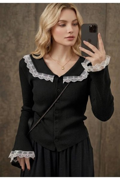banessa Lace Detailed Women's Knitwear Cardigan