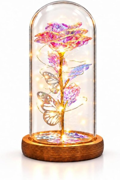 Generic Colorful Artificial Flower Rose Gift,Rose Flower Butterfly in Glass D...