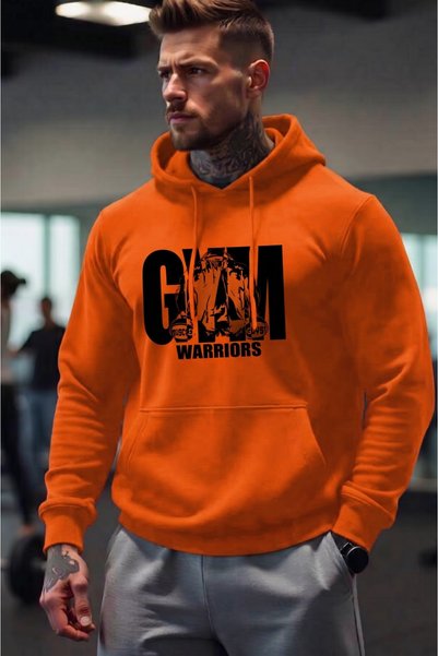 CAST COLLECTİON سترة رياضية شتوية للرجال، لونها برتقالي، مطبوع عليها شعار "Gy...