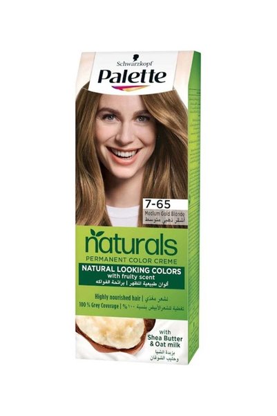 Palette كريم تلوين الشعر الدائم من "بريميرال ناتشورالز"، رقم 7-65، لون أشقر ذ...