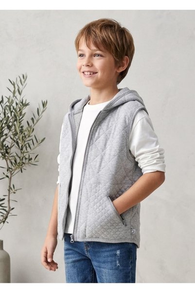 Ozmoz By Mukadder Özden Gri Kapitone Kolsuz Kışlık Unisex Çocuk Spor Yelek