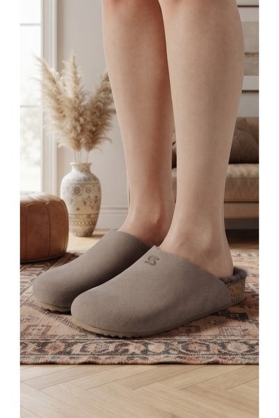SBronze Women's Winter Fur-Trimmed Slippers & House Slippers (Taupe Color)