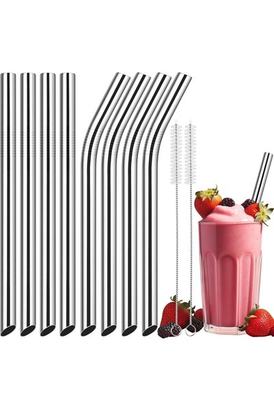 Generic 8-Pack Stainless Steel Smoothie Straws – 0.5'' Extra Wide Reusable Me...