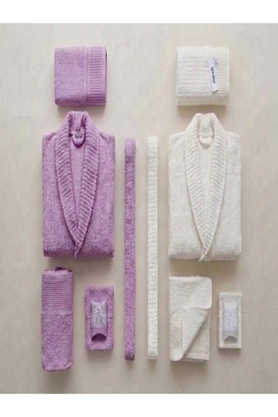 Binnur Yünteks Line 10-Piece Family Bathrobe Set / 100% Cotton / Family Set /...