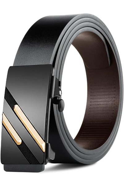 Generic Mens Belt, Black Leather Sliding Ratchet Belt Dress Casual for Jeans