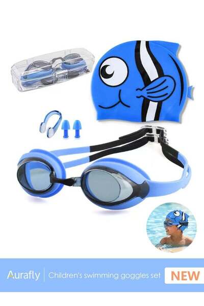 Aurafly Children's Swimming Goggles Set, With Cartoon Swimming Cap, Nose Clip...