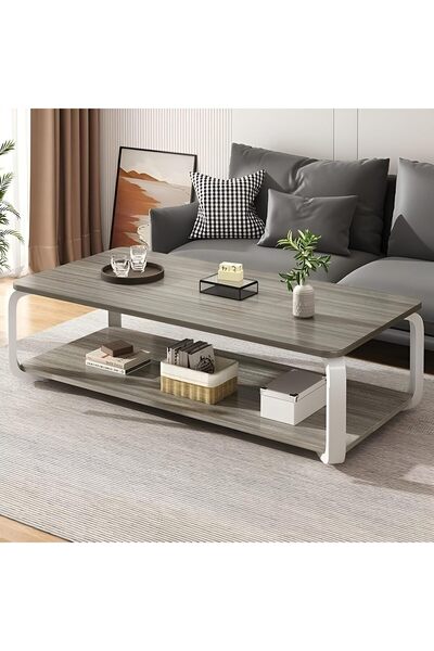 Generic Wooden Coffee Table with Double Layer Storage Space and White Metal L...