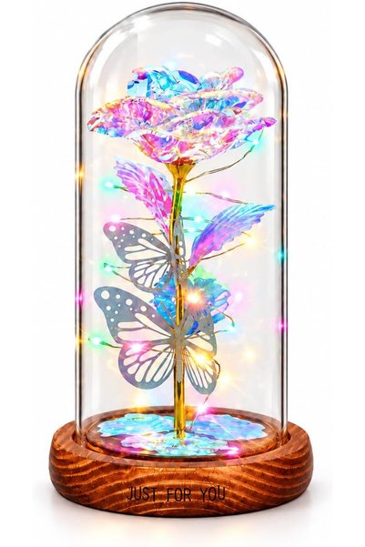 Generic Colorful Artificial Flower Rose Gift, Rose Flower Butterfly in Glass ...