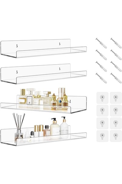 Generic Pack of 4 Acrylic Wall Shelves, 30 cm Adhesive Shelf, Floating Shelf,...