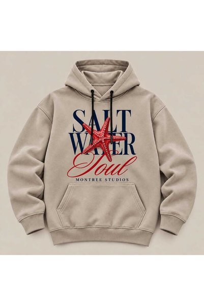 MONTREE Unisex 3 Thread Threaded 100% Cotton Oversize Hooded Printed Sweatshirt