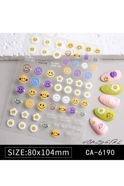 BABONA 2 Sheets 3D Embossed Self-Adhesive Nail Stickers – Waterproof Colored ...
