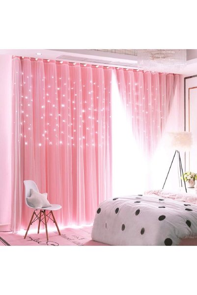 Generic 2 Panels Stars Blackout and Sheer Curtains for Bedroom Girls Kids Bab...