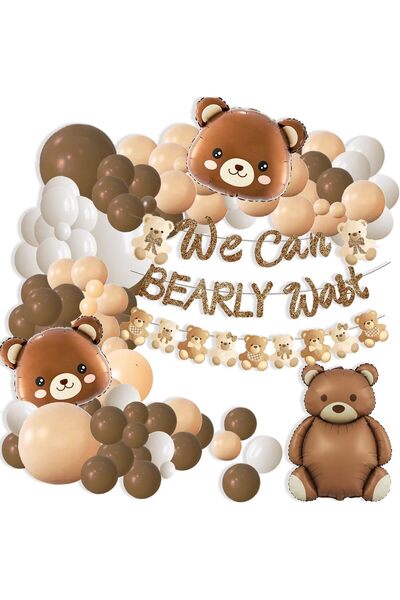 Generic زينة حفل استقبال المولود بتصميم الدب، بالونات على شكل دب، لافتة 'Bear...