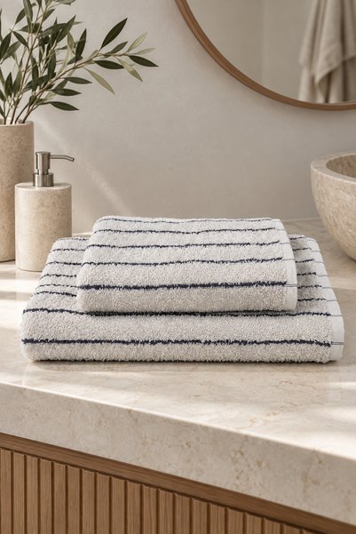 Daylife 100% Cotton Striped 2-Piece Towel Set 50x90 + 70x140 cm – Soft and Ab...