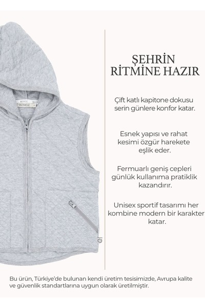 Ozmoz By Mukadder Özden Gri Kapitone Kolsuz Kışlık Unisex Çocuk Spor Yelek