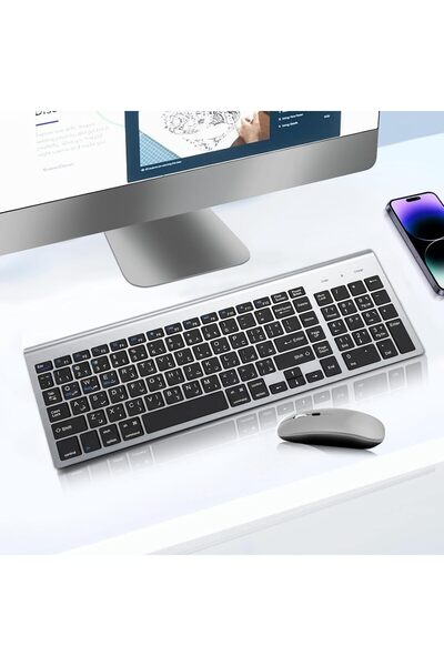 Generic لوحة مفاتيح وماوس لاسلكيان قابلان لإعادة الشحن باللغتين العربية/الإنج...