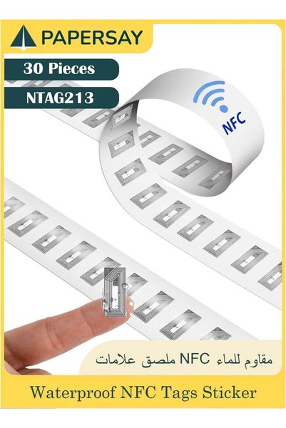 PAPERSAY 30 قطعة من ملصقات NFC المقاومة للماء، ملصقات RFID شفافة مع شريحة NTA...