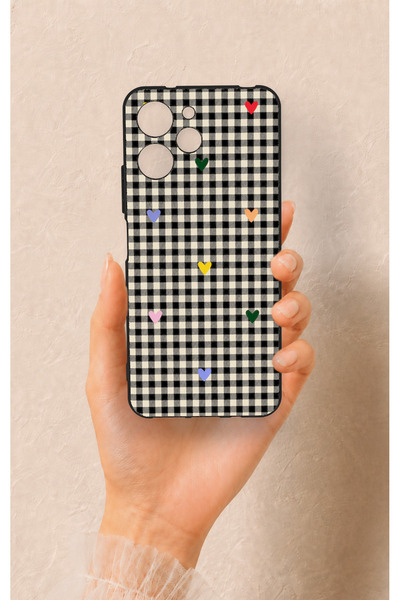 Vip Case غطاء سيليكون بتصميم مربعات ونقشة على شكل قلب، متوافق مع هاتف Redmi 12.