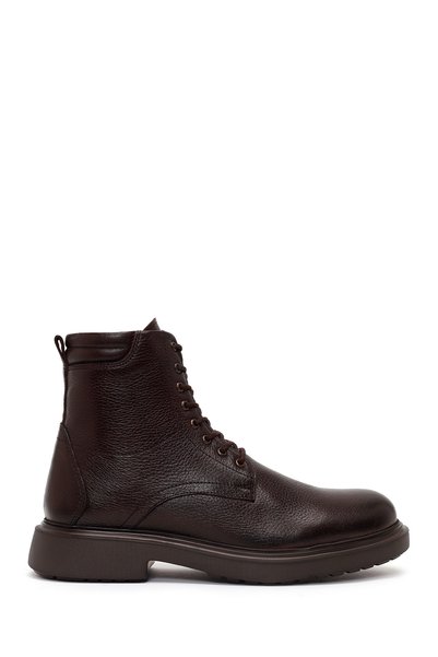 Derimod Men's Brown Lace-Up Leather Casual Zip-Up Boots WM650007DF