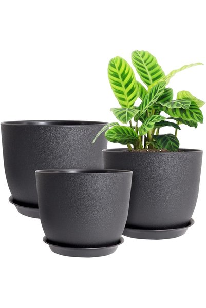 Generic أواني نباتات كبيرة وعصرية، مصنوعة من البلاستيك، مع فتحات تصريف وأطباق...