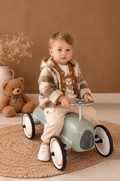 mumbino Boys' 4-Piece Set with Plaid Melton Jacket, Knit Cardigan, and Corded...