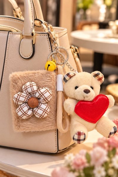 Lexi Bella Plush Teddy Bear with Heart-Shaped Figure Bag Charm Keychain and B...