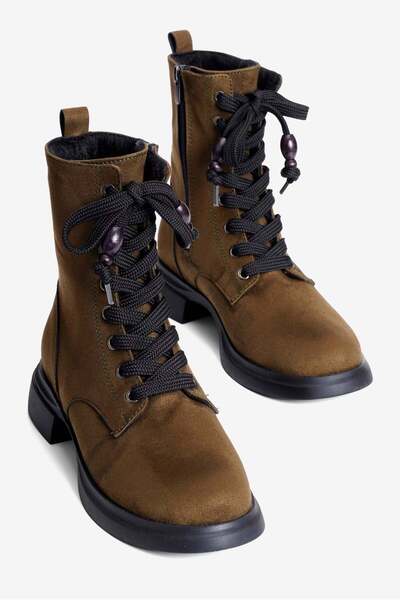 Mubiano Women's Suede Lace-Up Boots with Zip Detail and Beaded Details - Yuma...