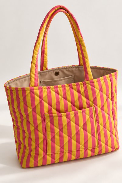 MAISON NAKSHATRA Striped Quilted Tote Bag – Large Everyday Shoulder Bag with ...