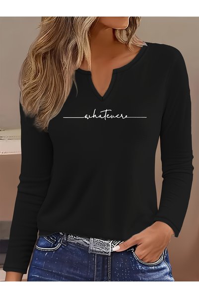 Deocept Printed Cotton-Stretch Fabric Half-V-Neck Long-Sleeve Blouse