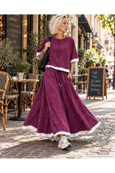ibeeka Women's Clothing: Oversized, Loose-Fit Burgundy-Colored Top and Bottom...