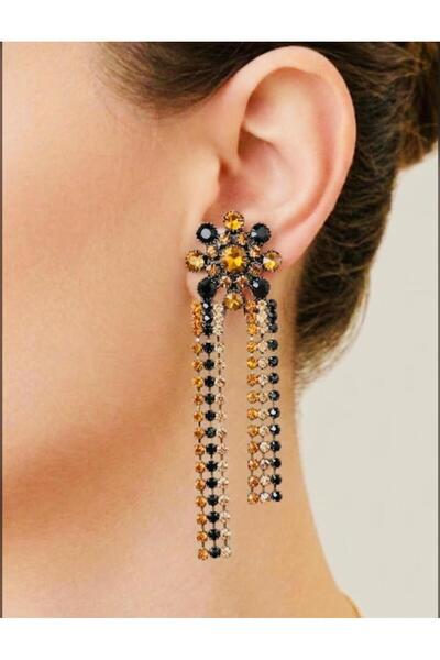 DEVİ fashion أقراط على شكل زهرة مرصعة بأحجار الزركون الطويلة، طولها 10 سم.