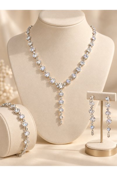 Generic Brand Women's Silver Color Crystal Stone 3 Piece Accessory Set