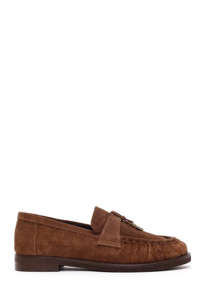 Derimod Women's Suede Leather Loafer with Walnut Buckle, Masculine Style AF19...