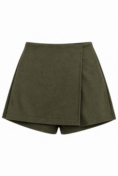 WeShaya Khaki-Melton Mini Skort with Shorts, High-Waisted