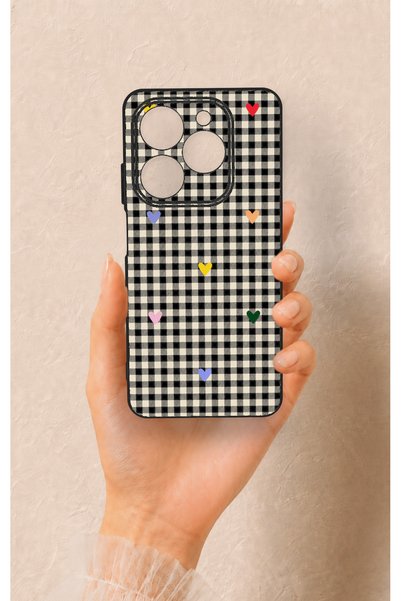 Vip Case Tecno Spark 20C Compatible Silicone Case with Heart-Shaped Plaid Pat...