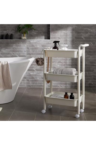 Concept Home عربة تنظيم متعددة الاستخدامات بثلاثة أرفف متحركة، لون أبيض، 83×5...