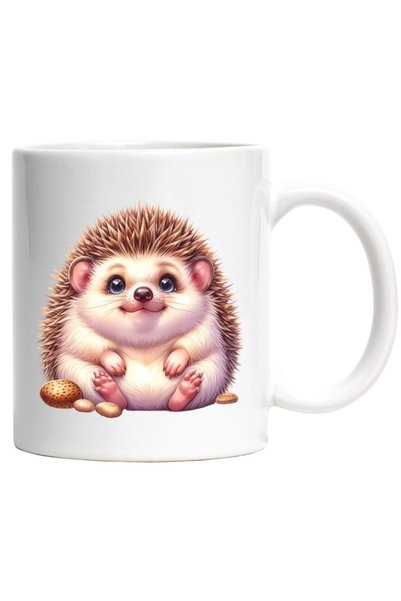 INOVATIX Personalized white mug, a cheerful hedgehog standing idle, spikes, h...