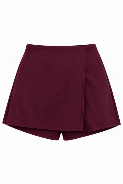 WeShaya Plum-Colored Mini Skort with Eyebrow-Style Melton Hem, High-Waisted