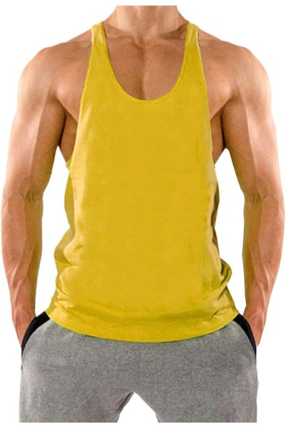 Generic Workout Tank Top for Men, 100% Cotton, Loose Fit, Racerback Gym Stringer