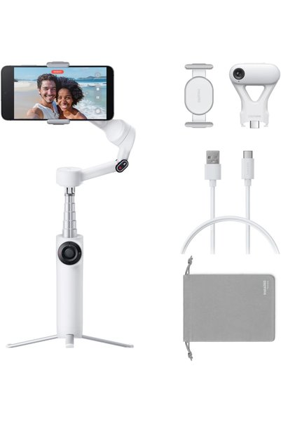 Generic حزمة Flow 2 Plus AI Tracker باللون الأبيض - حامل هاتف قابل للطي، تتبع...
