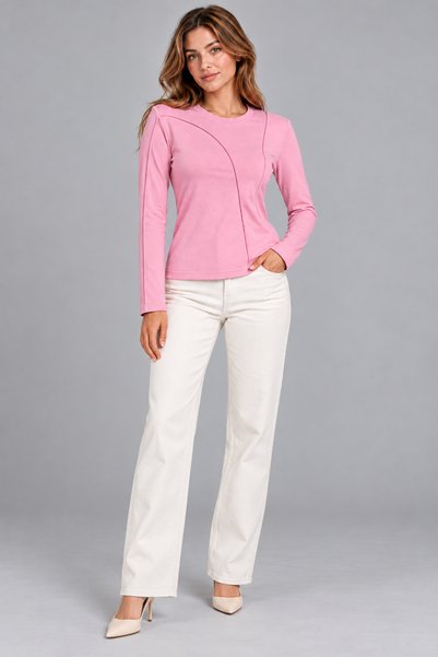 ROSE ARYA Long-Sleeved T-Shirt with Pink Shoulder Pads