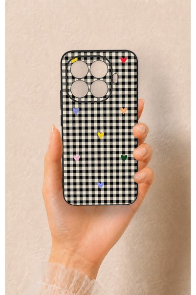 Vip Case Mi 15T PRO Compatible Silicone Case with Heart-Shaped Plaid Pattern