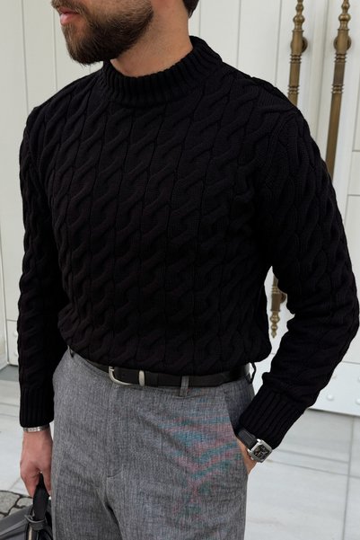 Livio Ferri Nago Braided High Crew Neck Regular-Fit Men’s Knit Sweater
