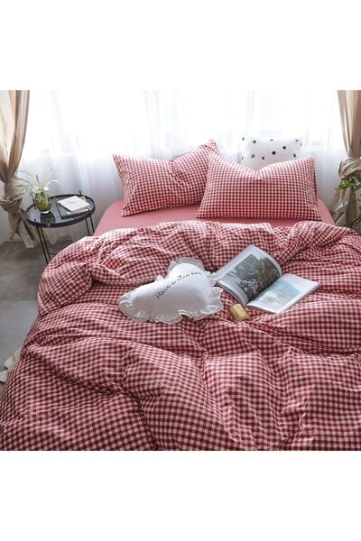 Generic Red Gingham Comforter Set Full, Plaid Comforter Set 3 Pieces 1 Red Gr...